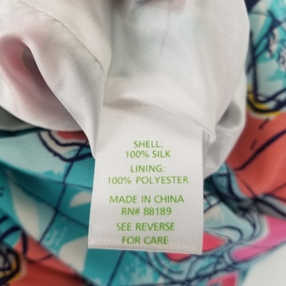 Lilly Pulitzer Silk Connie Dress X Marks the Spot Print Long Sleeve Tie Waist 2 - Picture 5 of 15